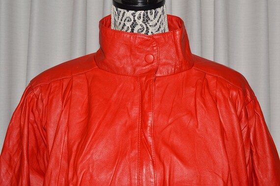Vintage Red Leather Jacket Coat Woman 1980s