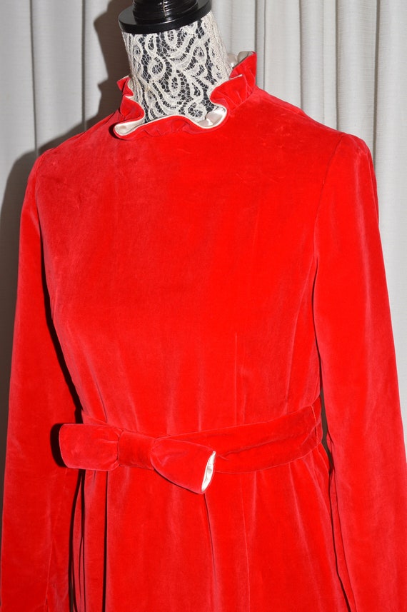 Vintage Red Maxi Dress Long Sleeve Cotton Velvet D