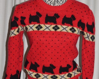 Vintage Woolrich Wool KNIT SWEATER Scotch Terrier Dog Women's 1980s