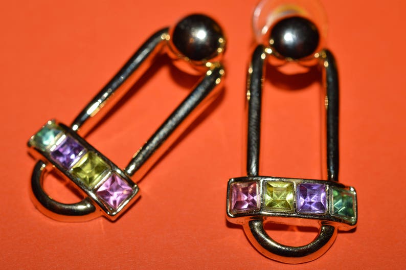Vintage Earrings Multi Color Crystals image 1