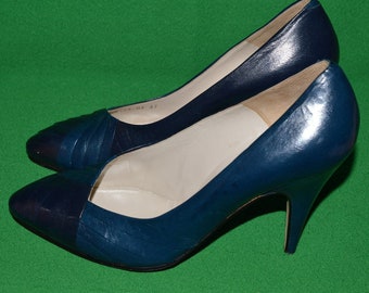 Vintage Shoes Dark Blue Genuine Leather by CREAZIONI CAIMAR Italy 1980s