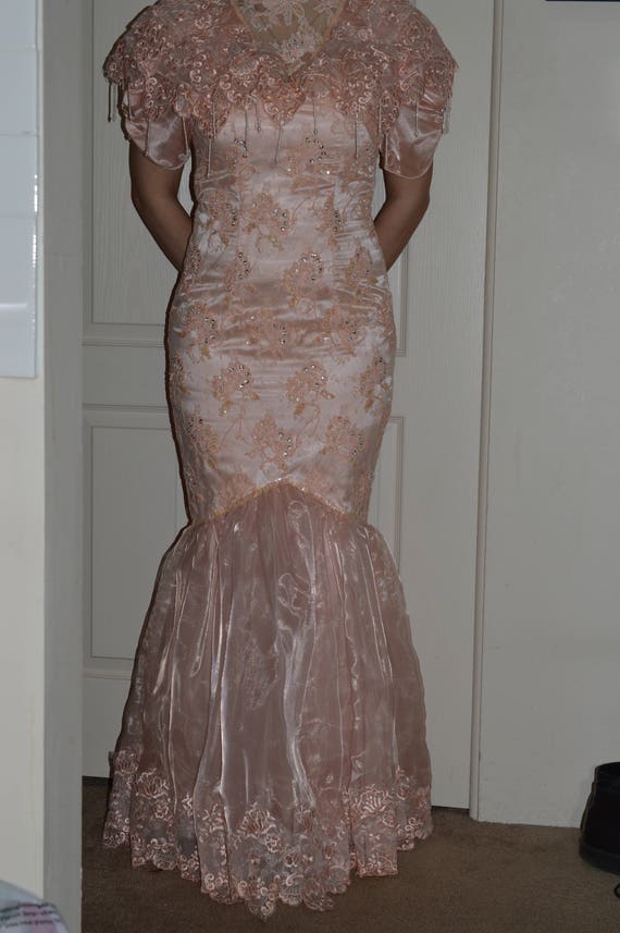 Vintage Peach Dress Mermaid 1980s