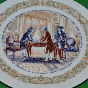 Vintage Collectible LIMOGES  D&#39;Arceau Limoges Lafayette Porcelain China Dish Plate Set 3 Military Revolutionary War