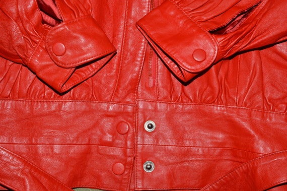 Vintage Red Leather Jacket Coat Woman 1980s - image 9