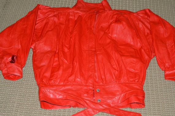 Vintage Red Leather Jacket Coat Woman 1980s - image 8