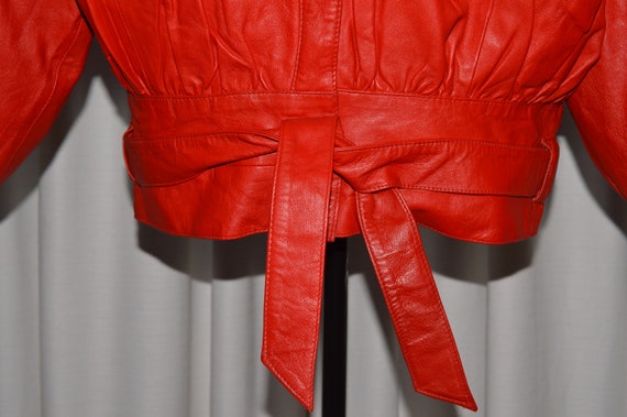 Vintage Red Leather Jacket Coat Woman 1980s - image 4