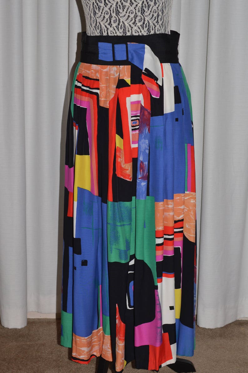 Vintage Maxi Skirt Bright multicolor Canadian Designer SIMON CHANG 1980-90s