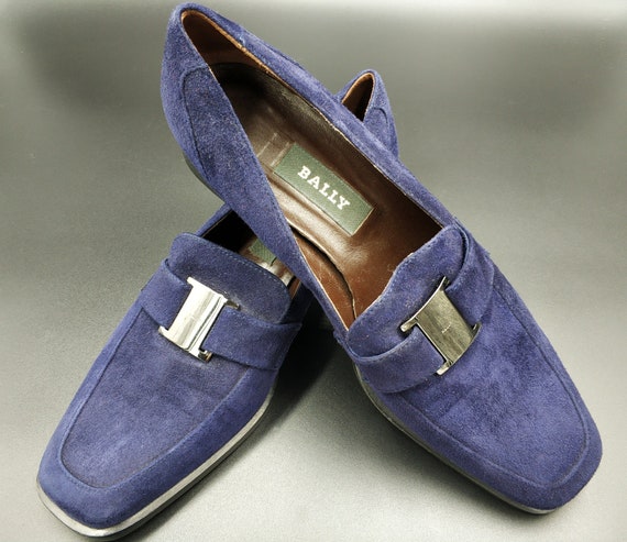 Vintage Shoes Suede Dark Blue Bally 1990s Etsy