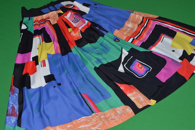 Vintage Maxi Skirt Bright multicolor Canadian Designer SIMON CHANG 1980-90s