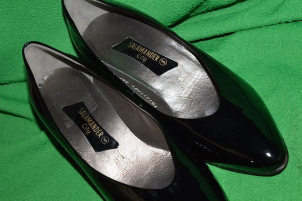 Schoenen damesschoenen Pumps Vintage Schoenen Dames SALAMANDER CITY Zwart Patent Lederen Schoenen jaren 1980 