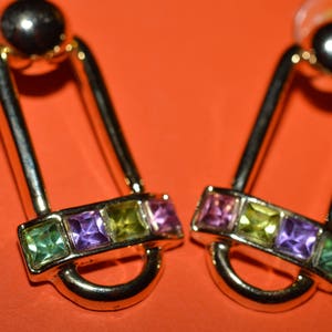 Vintage Earrings Multi Color Crystals image 2
