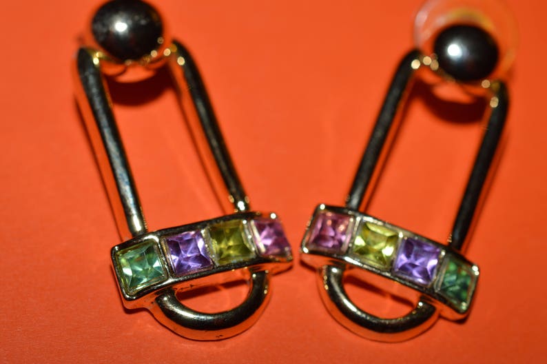 Vintage Earrings Multi Color Crystals image 2