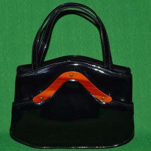 Vintage Black Vinyl Black Patent Handbag Purse by  Granada U.S.A. 1960s