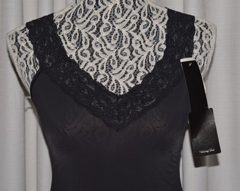 Vintage Black Nightgown Lingerie Slip de Vanity Fair 1990s Nuevo
