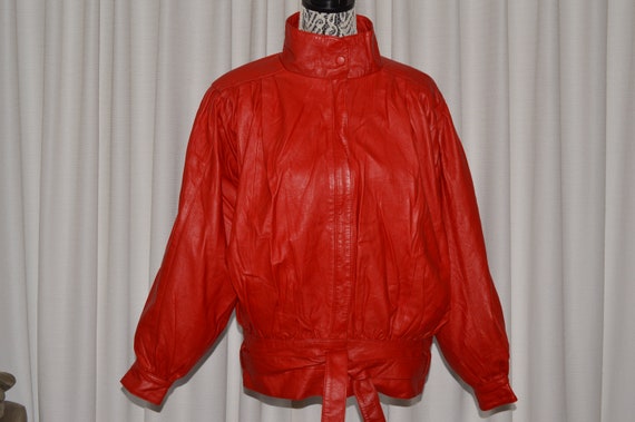 Vintage Red Leather Jacket Coat Woman 1980s - image 3