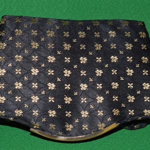 Vintage Clutch Handbag Purse Evening Bag Black Brocade Gold 1950s