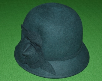 vintage Hat Wool Dark Сlochet Hat Green années 1990