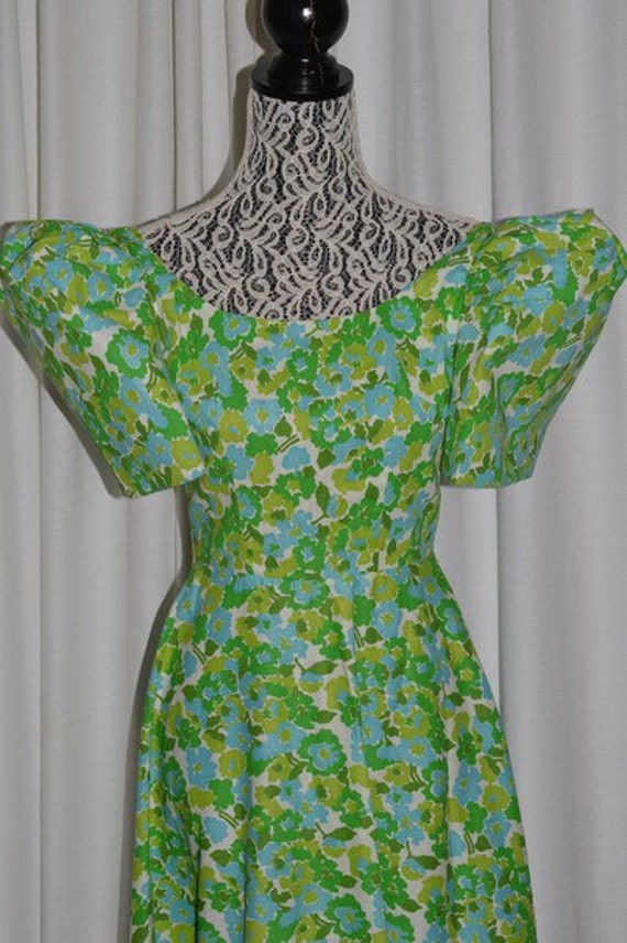 Vintage Green Blue Flower Dress Cotton 1950s | Etsy