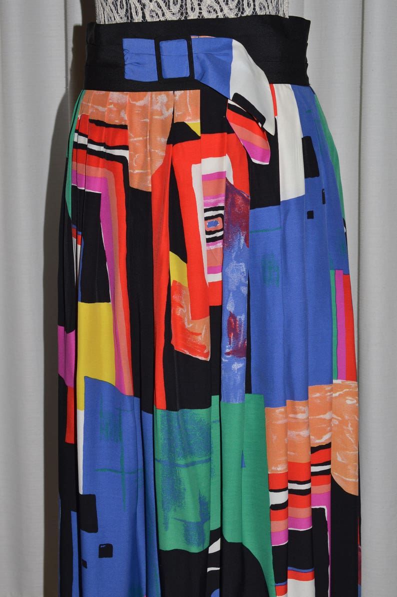 Vintage Maxi Skirt Bright multicolor Canadian Designer SIMON CHANG 1980-90s