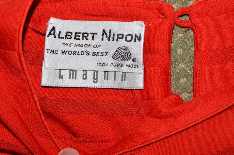 Vintage Dress Red Albert Nipon The Mark of The World Best 1990 Pure Wool L. Magnin image 10