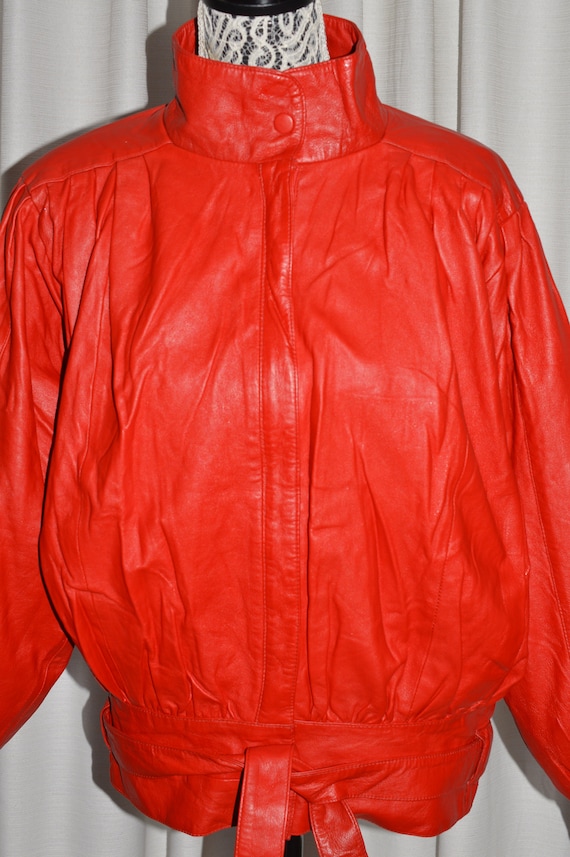 Vintage Red Leather Jacket Coat Woman 1980s - image 2