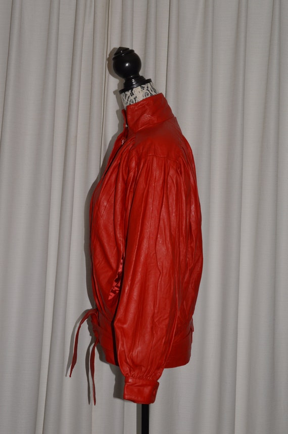 Vintage Red Leather Jacket Coat Woman 1980s - image 5