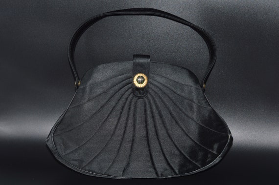 Vintage Handbag Art Deco Evening Bag Black Silk S… - image 1