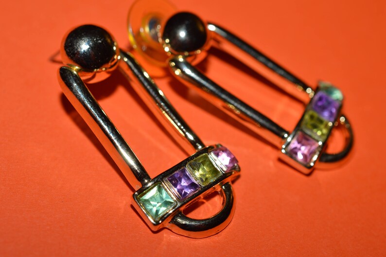 Vintage Earrings Multi Color Crystals image 3
