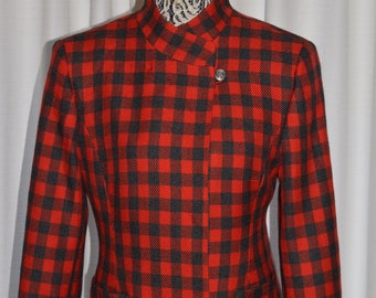 Vintage Wool Jacket Square Check by LOUIS FERAUD  1990s