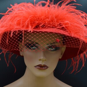 Vintage Michael Howard & Phyllis Ann Wide Brim Red Felt Hat w/Decorative Feather Michael Howard | Accessories | Womens Vintage Michael Howard  main image 4