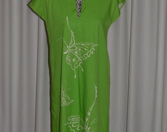 Vintage Dress Light green White Butterflies Christiana Designs Honolulu CAROL & MARY HAWAII 1970s