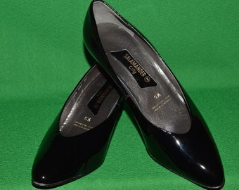 Винтаж обувь женщин SALAMANDER CITY Черная патентная кожа обувь 1980-х годов
