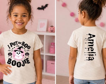 Personalized Girls Halloween Shirt, Custom Kids Ghost Tee with Name, Cute Toddler Spooky Season Shirt, Fall Trick or Treat Shirt