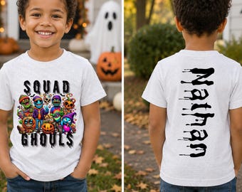 Halloween Shirt, Boys Halloween Outfit, Custom With Name, Cute Fall Kids Tee, Unisex Squad Ghost tshirt, Funny  Spooky Tee