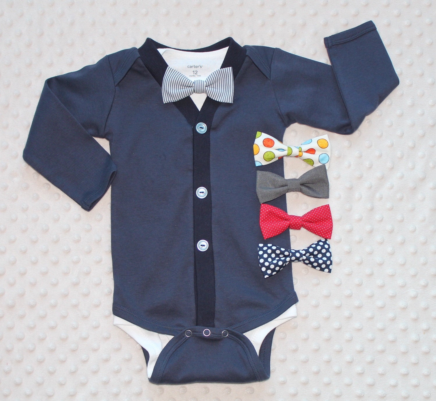 Baby Boy Cardigan and Bow Tie Set Navy Blue Baby Suit Baby