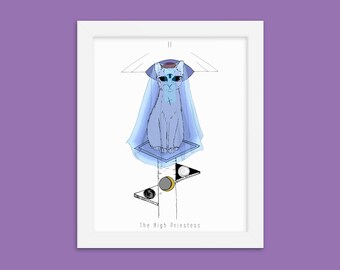 Póster enmarcado de la carta del Tarot La Suma Sacerdotisa del Gato