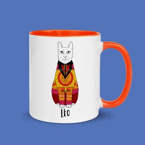Leo Zodiac Cat Mug with Color Fill and Mug