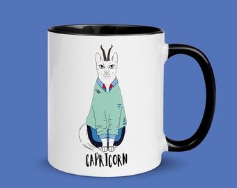 Taza del zodiaco de Capricornio con relleno de color y asa