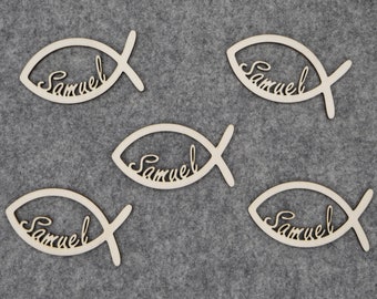 Personalized scattered decoration fish table decoration for baptism, communion, confirmation or confirmation decoration fish with name made of wood CF2