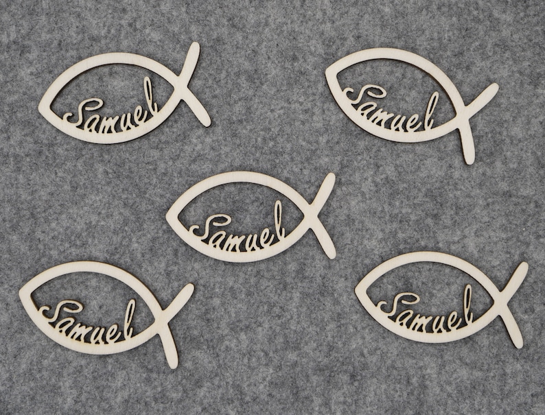 Personalized scattered decoration fish table decoration for baptism, communion, confirmation or confirmation decoration fish with name made of wood CF2 image 1