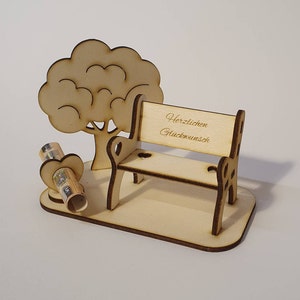 Geschenk Geldgeschenk Geburtstag Herzlichen Glückwunsch, Gartenbank mit Baum