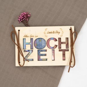Regalo di denaro personalizzato per regalo di nozze sposi personalizzato con nome biglietto regalo in legno confezione regalo denaro B2