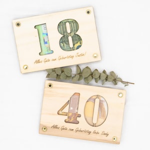 Personalisiertes Geldgeschenk Wunscherfüller runder Geburtstag Jubiläum Abitur Geschenk Geschenkkarte aus Holz Geschenkverpackung