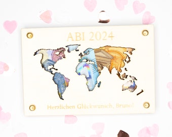 Personalized money gift travel birthday baptism wedding communion graduation gift wooden gift card gift wrapping world map