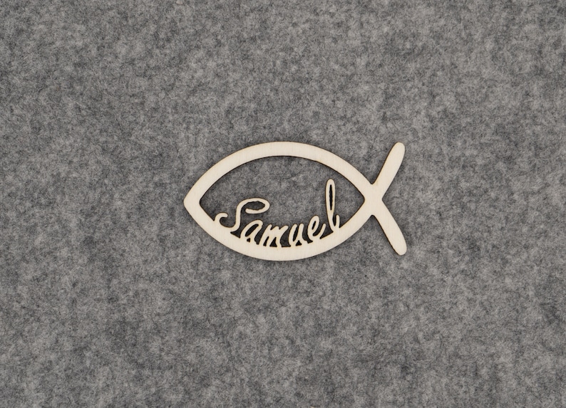 Personalisierte Streudeko Fische Tischdeko für Taufe, Kommunion, Konfirmation oder Firmung Dekoration Fisch mit Namen aus Holz CF2 zdjęcie 3