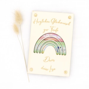 Gepersonaliseerde geldcadeau regenboog voor bruiloft doopbevestiging communiecadeau gepersonaliseerd met naamcadeaubon van hout