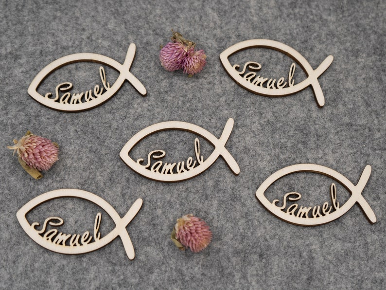 Personalized scattered decoration fish table decoration for baptism, communion, confirmation or confirmation decoration fish with name made of wood CF2 image 2