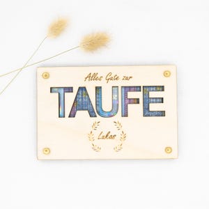 Personalisiertes Geldgeschenk zur Taufe Geschenk personalisiert mit Namen Geschenkkarte aus Holz Geschenkverpackung Geld