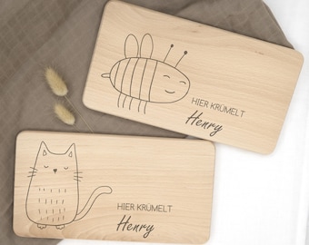Personalisiertes Frühstücksbrettchen mit Gravur | Kinder Frühstücksbrett Holz | Geschenk Geburt Taufe Einschulung | Kindermotiv B