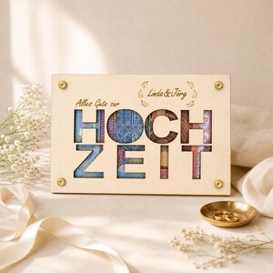 Regalo di nozze personalizzato in legno – confezione moderna per denaro con incisione – idea regalo speciale per gli sposi – biglietto in legno immagine 2